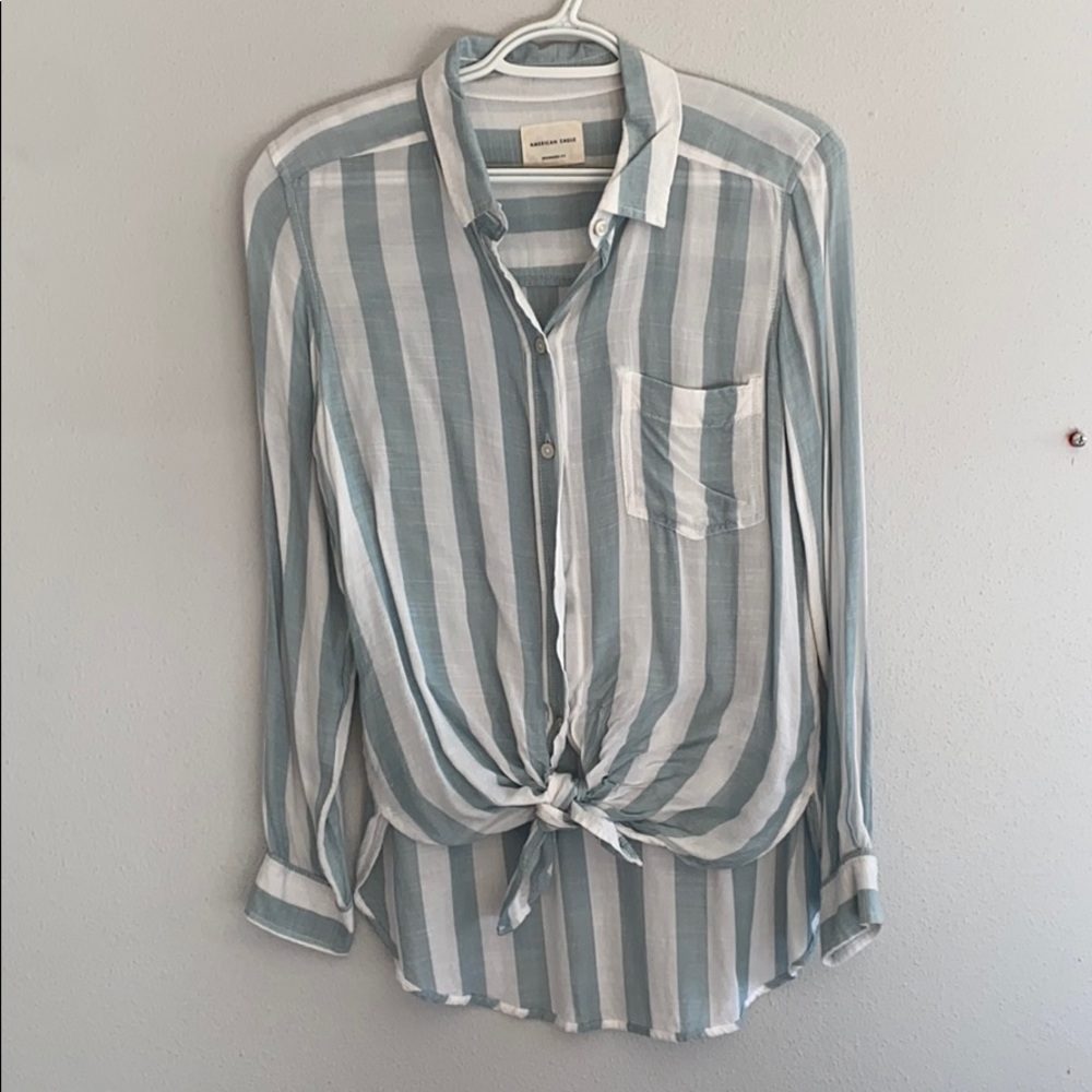 Beachy Teal & White Oversized Button Up